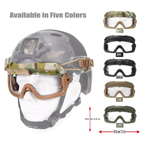 Tactical Split Two Modes Goggles Compatible with Airsoft Fast Helmet Paintball Hunting Field Outdoor (MCBK)