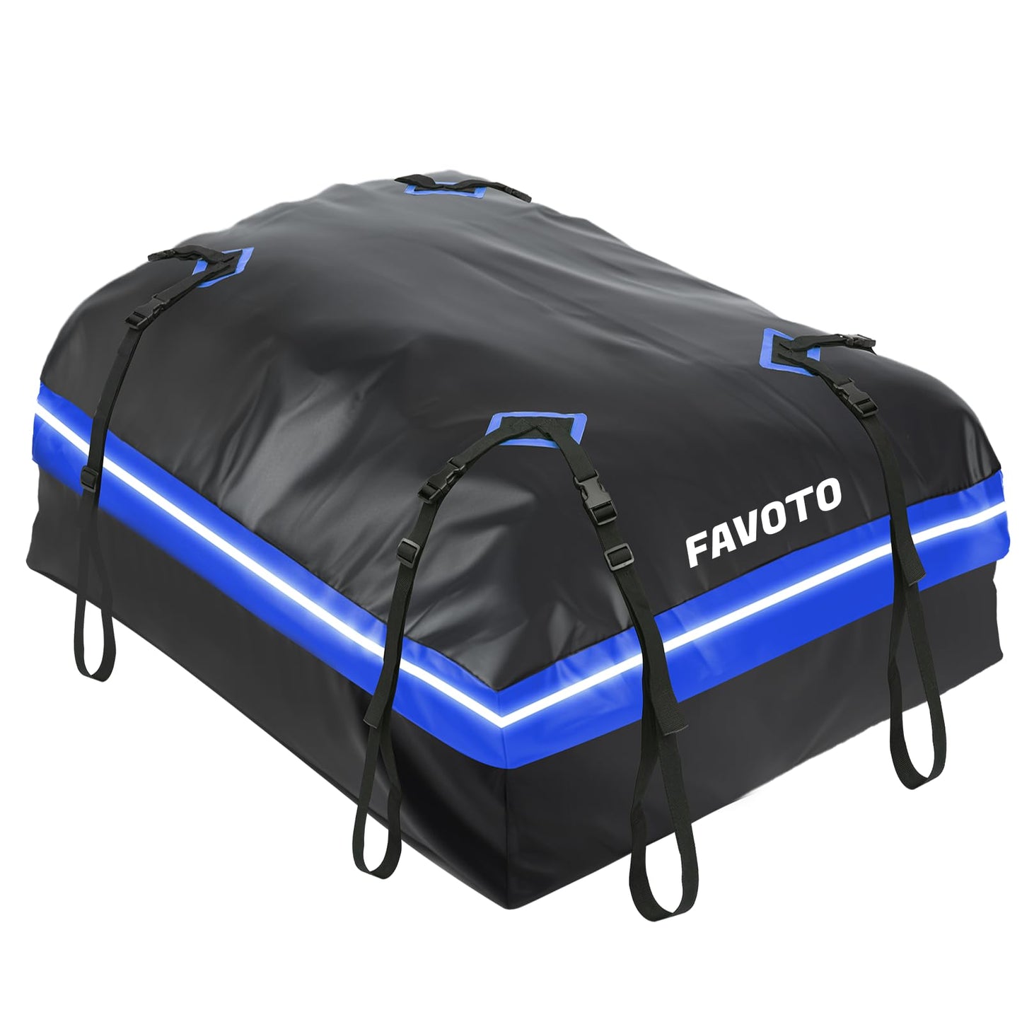 Favoto Car Roof Cargo Bag - 15 Cubic Feet Waterproof Carrier for Most Vehicles SUV/Sedan, 500D PVC Material with 8 Reinforced Straps & Anti-Slip Mat, Black & Orange, Black & Blue