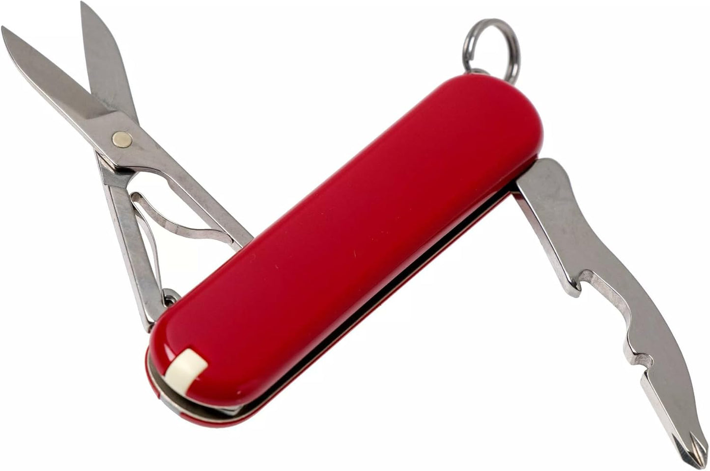 Victorinox Jetsetter Swiss Army Knife, Compact 7 Function Swiss Made Pocket Knife with Scissors, Magnetic Phillips Screwdriver and Key Ring – Red