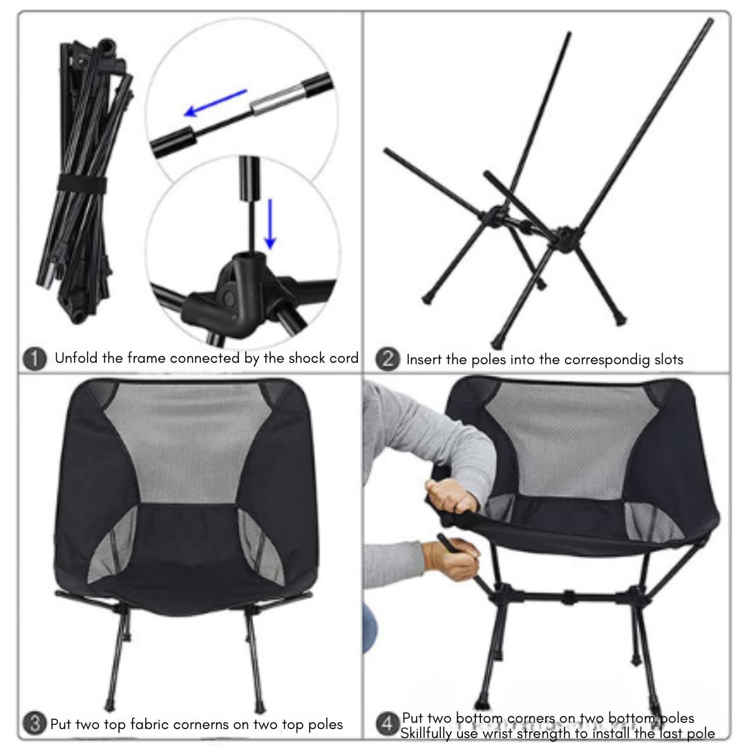 Camping portátil Chair, Beach Chair, Camping Accessories, Lawn seat Strong alluminium seatrecliner transportable and Easy to Assemble. for Adults. Blue.