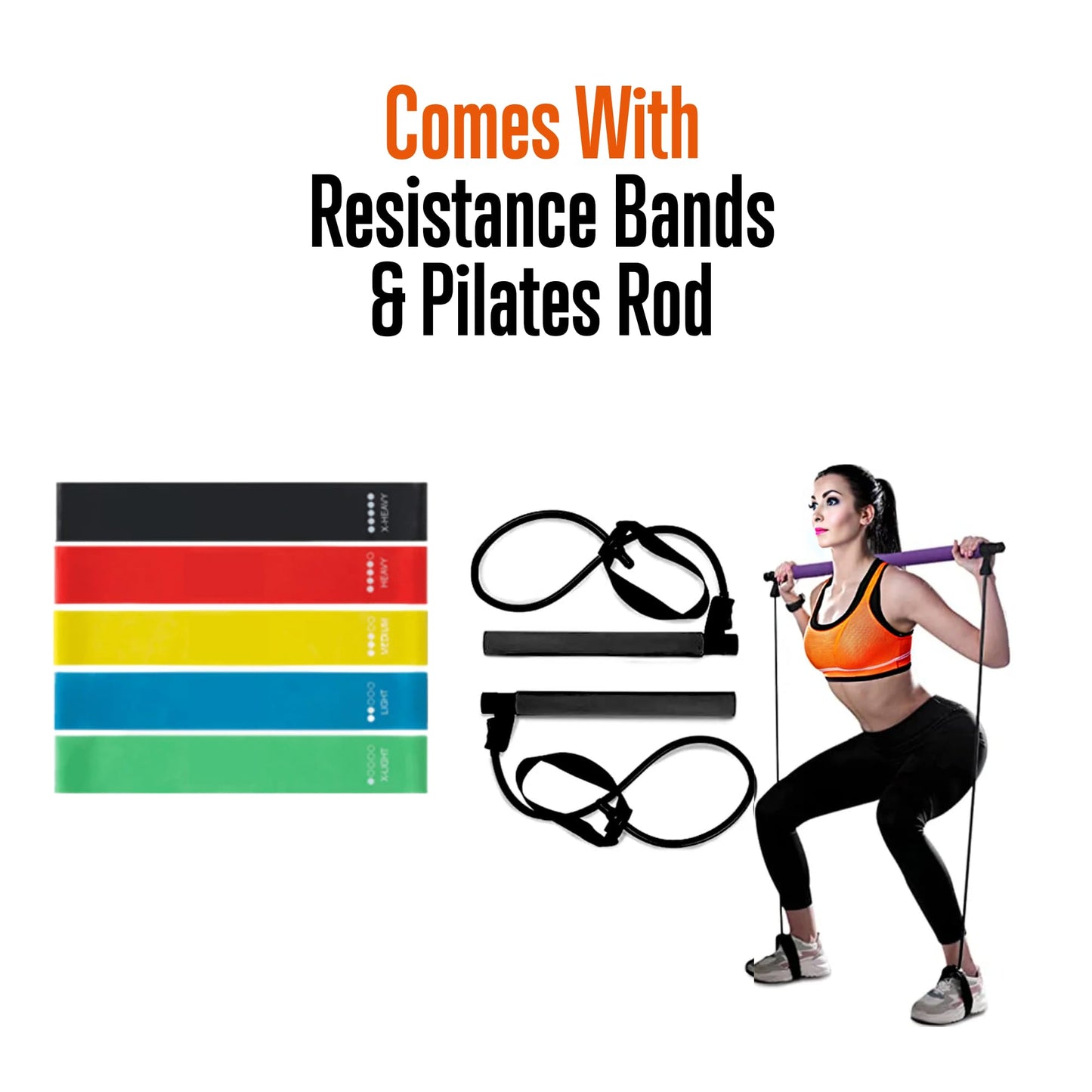SQUATZ Portable Push Up Board - Push Up Bars Includes 5pcs. Resistance Bands and Pilates Rod - Work Out Equipment for Home Gym - Strength Training Equipment Handles - Weight Capacity: 1,102 lbs