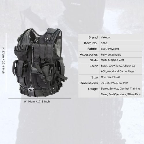 YAKEDA Tactical Outdoor CS Game Vest Adjustable Fit Adult (Black)