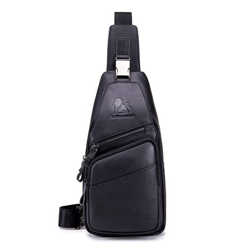 Pundarika Leather Sling Bag for Men - Crossbody Shoulder & Chest Bag; Multifunctional Travel & Hiking Backpack - Black