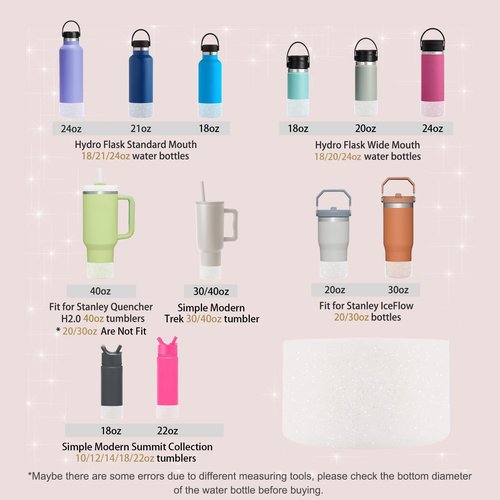 WORBSS Glitter Silicone Boot Sleeve for Stanley Cup H2.0 40oz Accessories & Hydro Flask 18-24oz with 2.85-3.0 inch Anti Slip Bottom Cover Bumper for Water Sport Bottles Personalized Identification