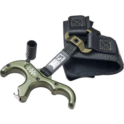 B3 Archery Exit Hunter Archery Compound Bow Hunting Equipment 3-Finger Stainless Steel Easy Attach Lock-and-Load Release Aid with Wrist Strap, OD Green