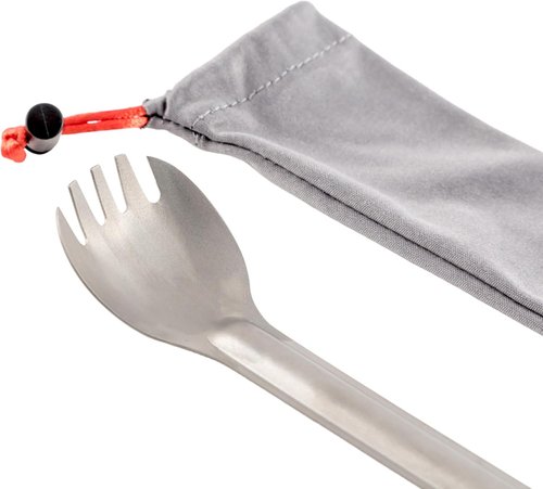 Core Element Pure Titanium 8.5" Long Handle Spork Outdoor Ultralight Bushcraft Campfire Flatware for Camping Backpacking Great for Freeze-dried meals Deep Pouch