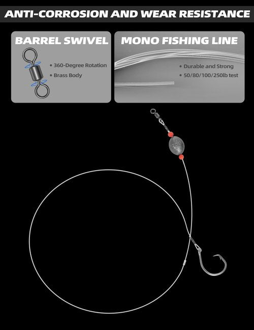 BLUEWING Fishing Grouper Rig Bottom Saltwater with 8oz Egg Sinker Weight, 250lbs Mono Line and 15/0 Stainless Steel Circle Hook for Offshore Big Game Fish