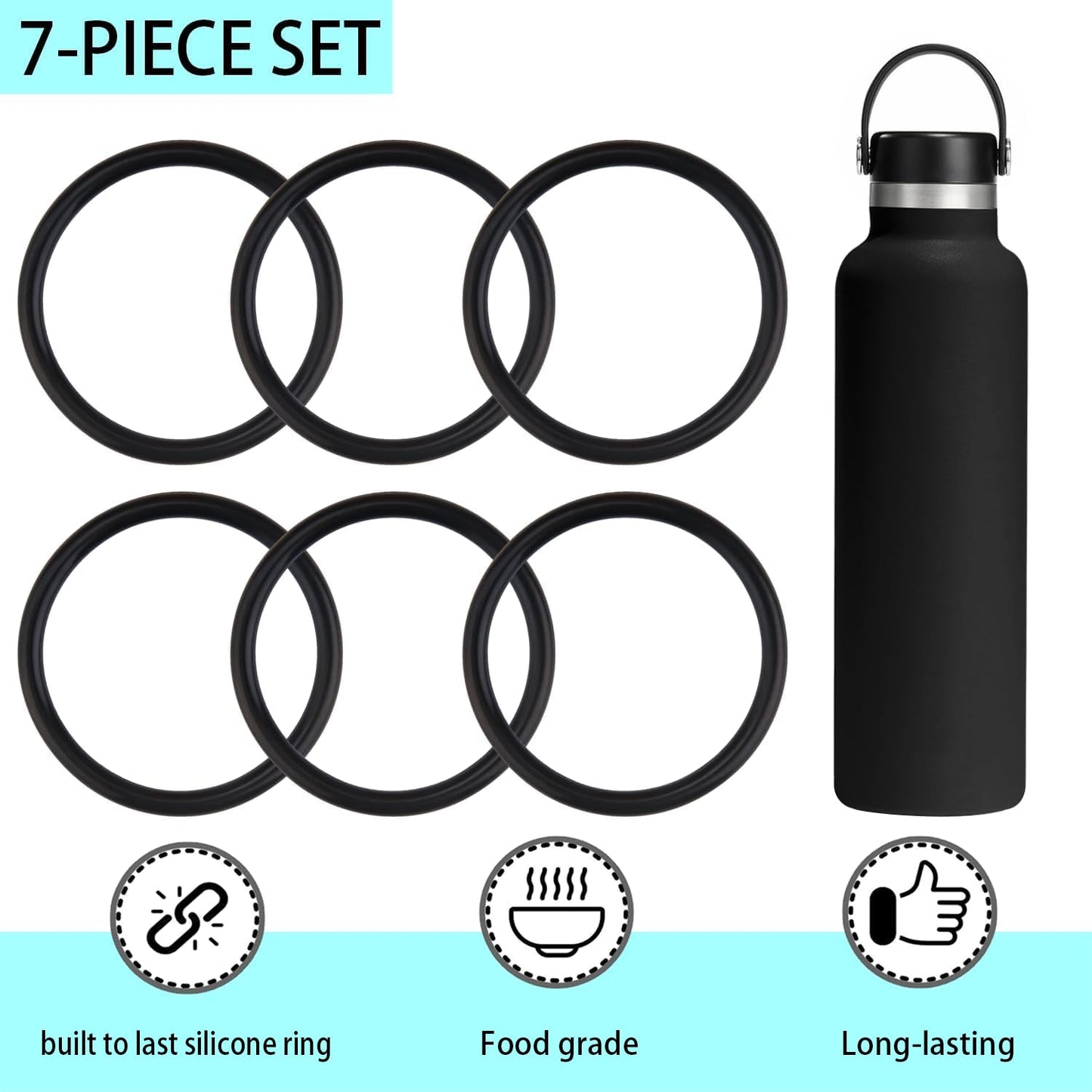 6-Pack Rubber Gasket Compatible with Hydro Flask Bottle - Standard Mouth Replacement Rings for 18 oz, 21 oz, 24 oz Bottles