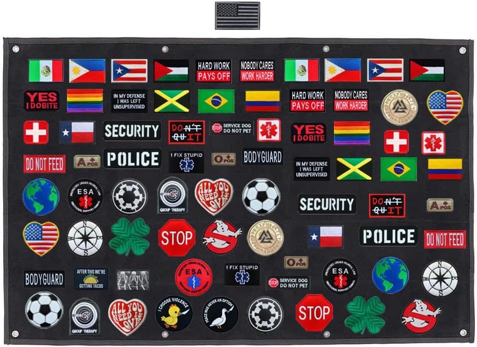Antrix 45x30 inches Tactical Patch Display Panel Holder Board Wall Organizer for Tactical Military Army Combat Moral Airsoft Uniform Hook and Loop Emblem Patches