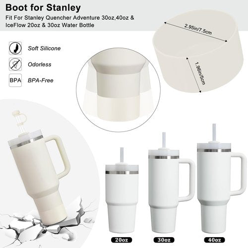 CHEETAH 6 Pcs Accessories for Stanley Cup 20-40oz,2 Straw Covers,2 Replacement Straws,1 Straw Brush,1 Boot Included, SIlicone Straw Cover Caps Topper (Cream)