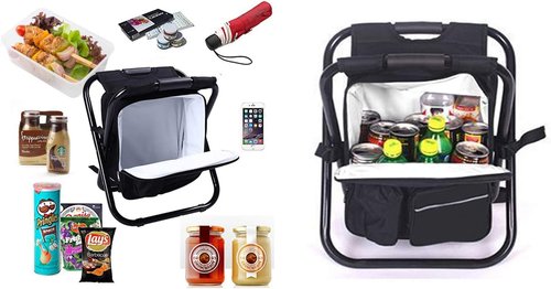 HANERDUN 3 in 1 Backpack Stool Cooler Chair, Foldable Camping Fishing Stool, Portable Backpack Chair for Outdoor Hiking Walking,Black
