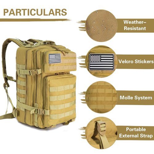 NWT XPEDITION Tactical Backpack, Stronger Military Laptop Backpack for Work, Molle Bag for Weekender Travel Hiking Camping Khaki