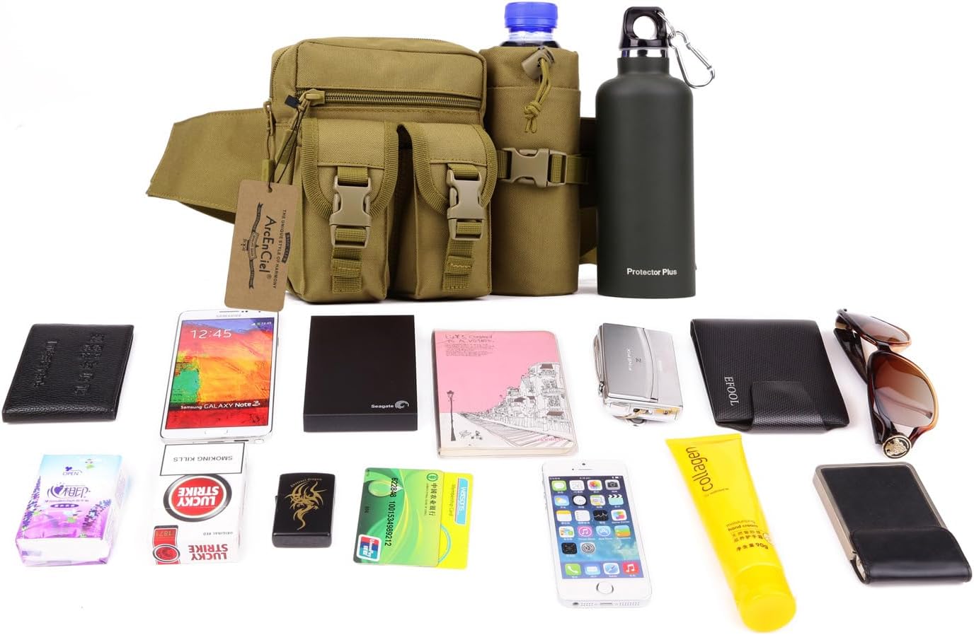 ArcEnCiel Tactical Fanny Pack Waist Bag Hip Belt Outdoor Fishing Bumbag with Water Bottle Pocket Holder