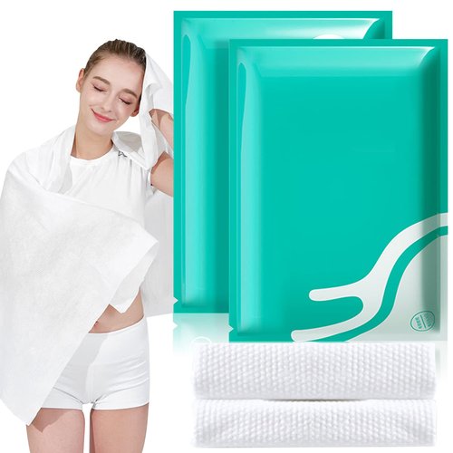 GXF 2 Packs Compressed Bath Towel Tablets, 56'' x 28'' Pure Cotton Portable Disposable Hypoallergenic Dehydrated Expandable Compact Compressed Towels Washcloths for Camping Swimming Traveling Hiking