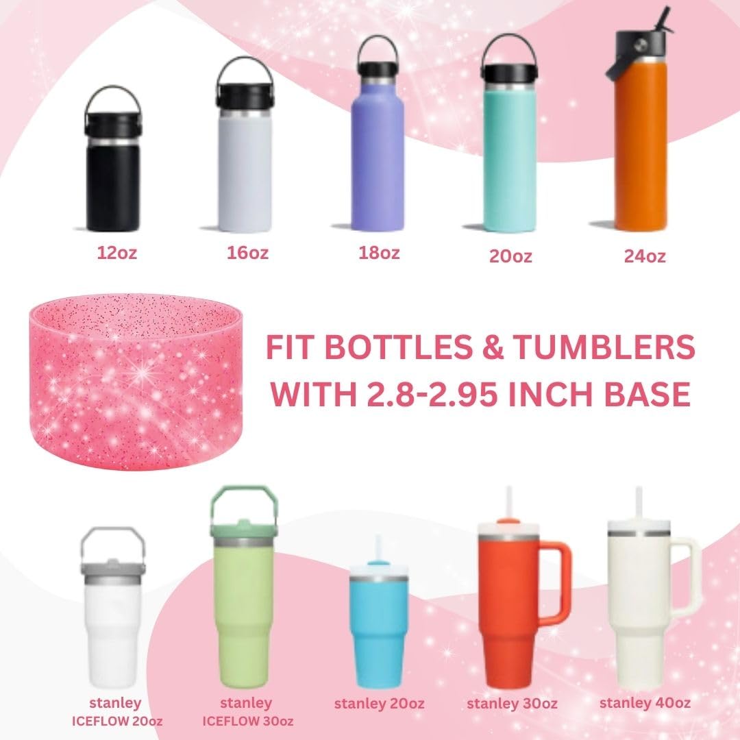 Generic Glitter Silicone Sleeve/Boot for Stanley Cup Protector 20oz-40oz & Anti-Slip BPA Free Bottom Cover Bumper for Sport Bottles & Stanley Cup Accessories (Rose RED W/Glitter)