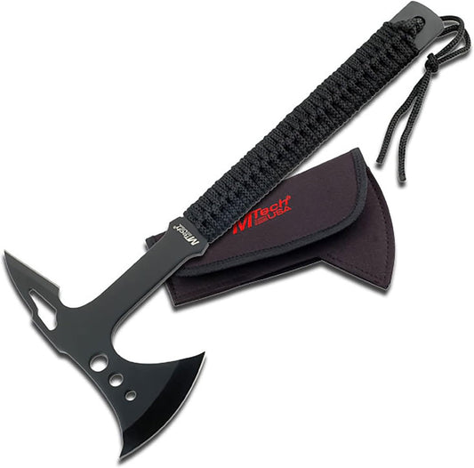MTech USA MT-AXE8 Camping Axe, Black Stainless Steel, Cord Wrapped Handle, 15-Inch Overall
