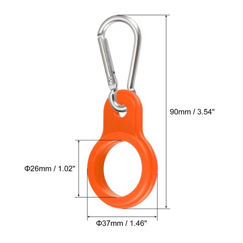 PATIKIL Silicone Water Bottle Clip with Buckle, 2 Pack Drink Holder Hook Keychain Clip Ring for Outdoor Activities Daily Use, Orange Silver