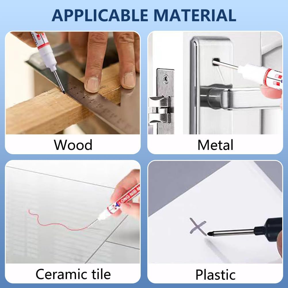 5Pack Long Head Deep Hole Marker Pens, 20mm Deep Reach Metal Marking Pen, Waterproof Quick-Dry Long Nib Marker, Deep Reach Markers Marking Tool for Carpentry & Construction (Mix)