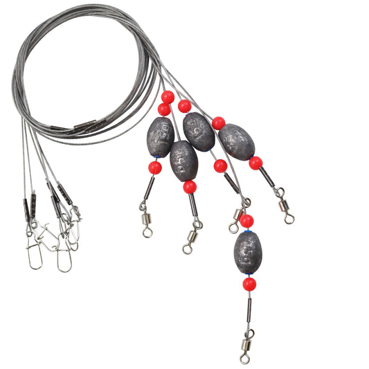 5pcs Saltwater Fishing Leaders with 10g,15g,20g,30g,45g,60g Sinkers - Pre-Tied Steel Wire Rigs for Coastal Angling(15g(1/2oz)-5pcs)