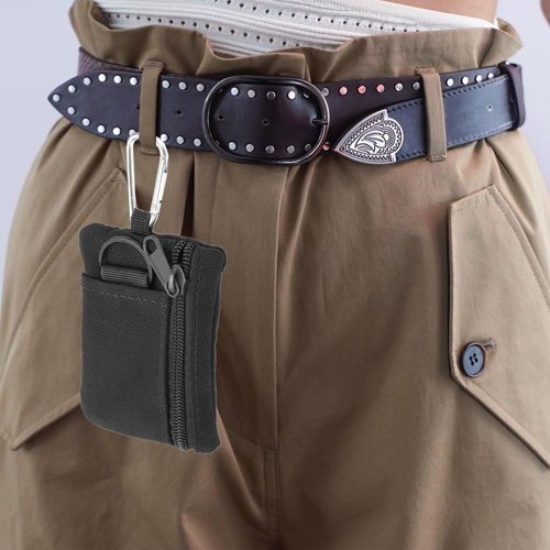Lwuey EDC Pocket Pouch, Mini Molle Pouch Wallet Tactical Keychain Pouches Multi Function Carabiner Gadget Utility Organizer Key Card Case Zipper Portable Military Outdoor Bag Tactics Waist(Black)