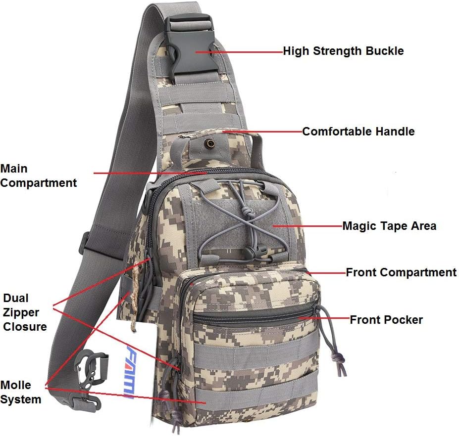 FAMI Outdoor Tactical Bag Backpack, Military Sport Bag Pack Sling Shoulder Backpack Tactical Satchel for Every Day Carry (Black)