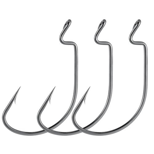 Dr.Fish 100 Pack EWG Hooks Bass Fishing Worm Hooks Extra Wide Gap Offset Freshwater Fishing Carolina/Texas Rig 2/0