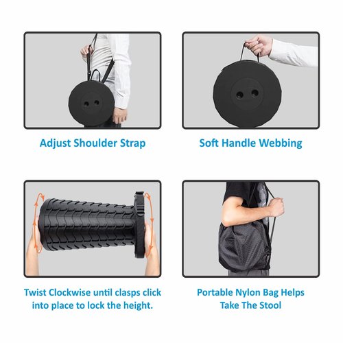 LEHAZA Collapsible Stool with Collapsible Cup & Shoulder Bag, Portable Folding Stool, 400lbs Capacity, Telescopic for Outdoor Camping Fishing Hiking BBQ (Black)