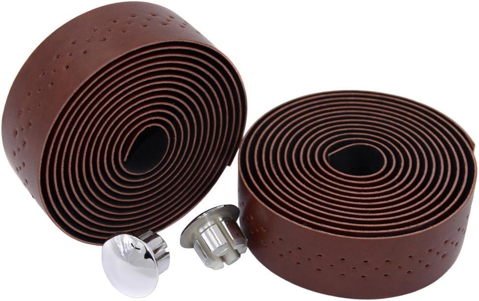 KINGOU Handlebar Tape Luxury PU Leather Bar Tape Fixed Gear/Road Bike Bar Wrap with 2 Reflective Plug