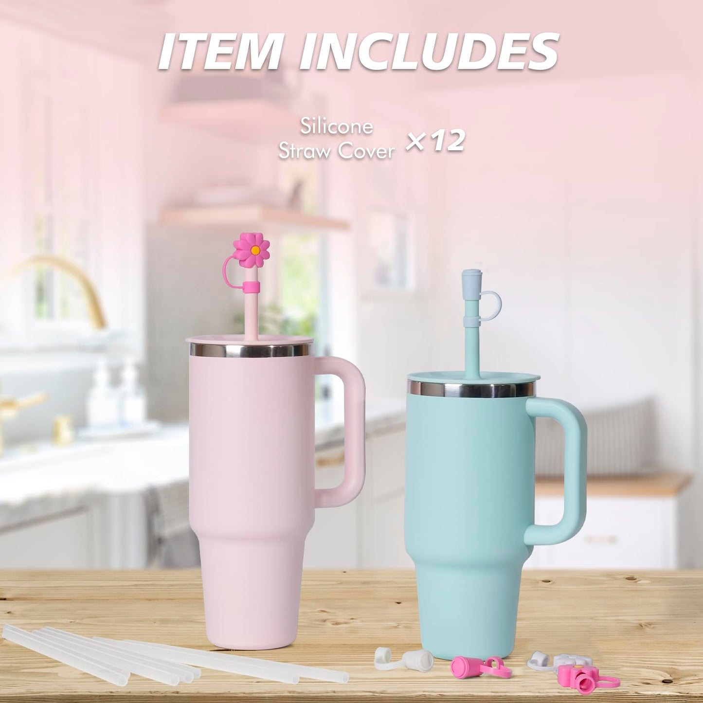 Jetstop 0.4-inch Straw Cover Cap for Hydro flask tumblers - Dust Proof 10mm Silicone Toppers compatible with Hydroflask Press-in Straw Lid (Mix, 12 pcs)