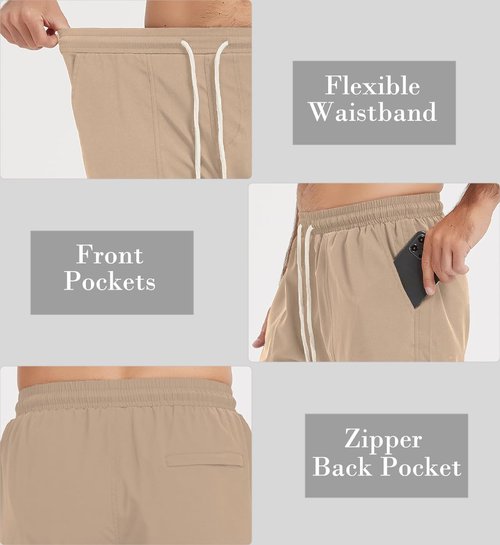 Msmsse Men's Running Hiking Shorts Relaxed Fit Quick-Dry Athletic Sports Outdoor Shorts with Multi Pockets Khaki US 30-32