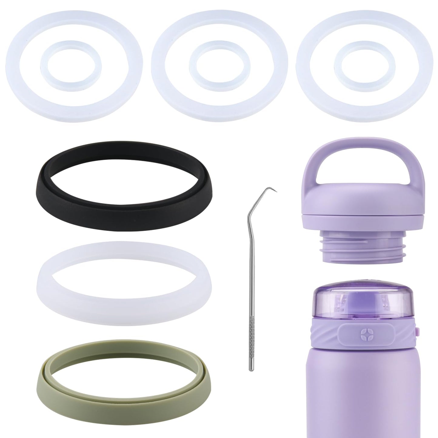 (3 Sets) ubber Seal Replacement for Ello Water Bottle,Seal Gasket for Ello Cooper 18oz/22oz/32oz/40oz Bottle Leak Proof Insulated Travel Tumbler (Without Water Bottle Mouth) (9, 3 Colors)