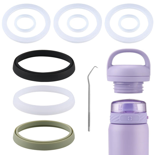 (3 Sets) ubber Seal Replacement for Ello Water Bottle,Seal Gasket for Ello Cooper 18oz/22oz/32oz/40oz Bottle Leak Proof Insulated Travel Tumbler (Without Water Bottle Mouth) (9, 3 Colors)