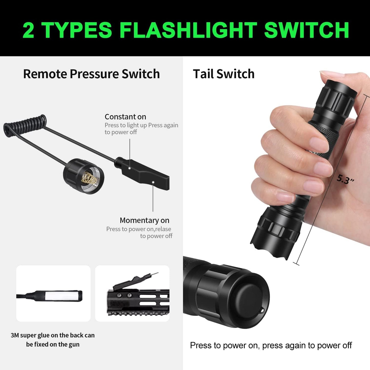 WINDFIRE Green Flashlights Predator Light LED Coyote Hog Varmint Hunting Lights Tactical Rifle Flashlight Torch with Picatinny Rail Mount, Pressure Switch