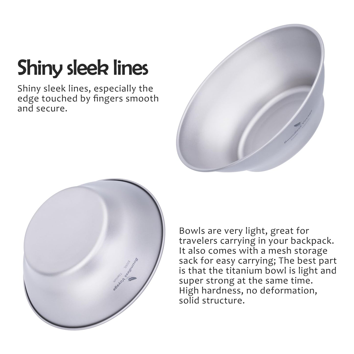 iBasingo 800ml Titanium Bowl Single-Walled Rice Salad Bowl Gym Fitness Bowl Ultralight Tableware Outdoor Camping Dinnerware Potable Stackable Kitchen Utensils with Carry Bag Ti1107T