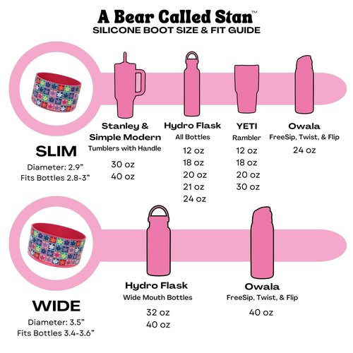 Silicone Water Bottle Boot for Stanley Cup, Hydro Flask, YETI, Owala, Simple Modern, HydroFlask Tumbler Bottles | SLIM | Berry Bouquet Check | Compatible with 12oz, 18oz, 20oz, 24oz, 32oz, 40oz