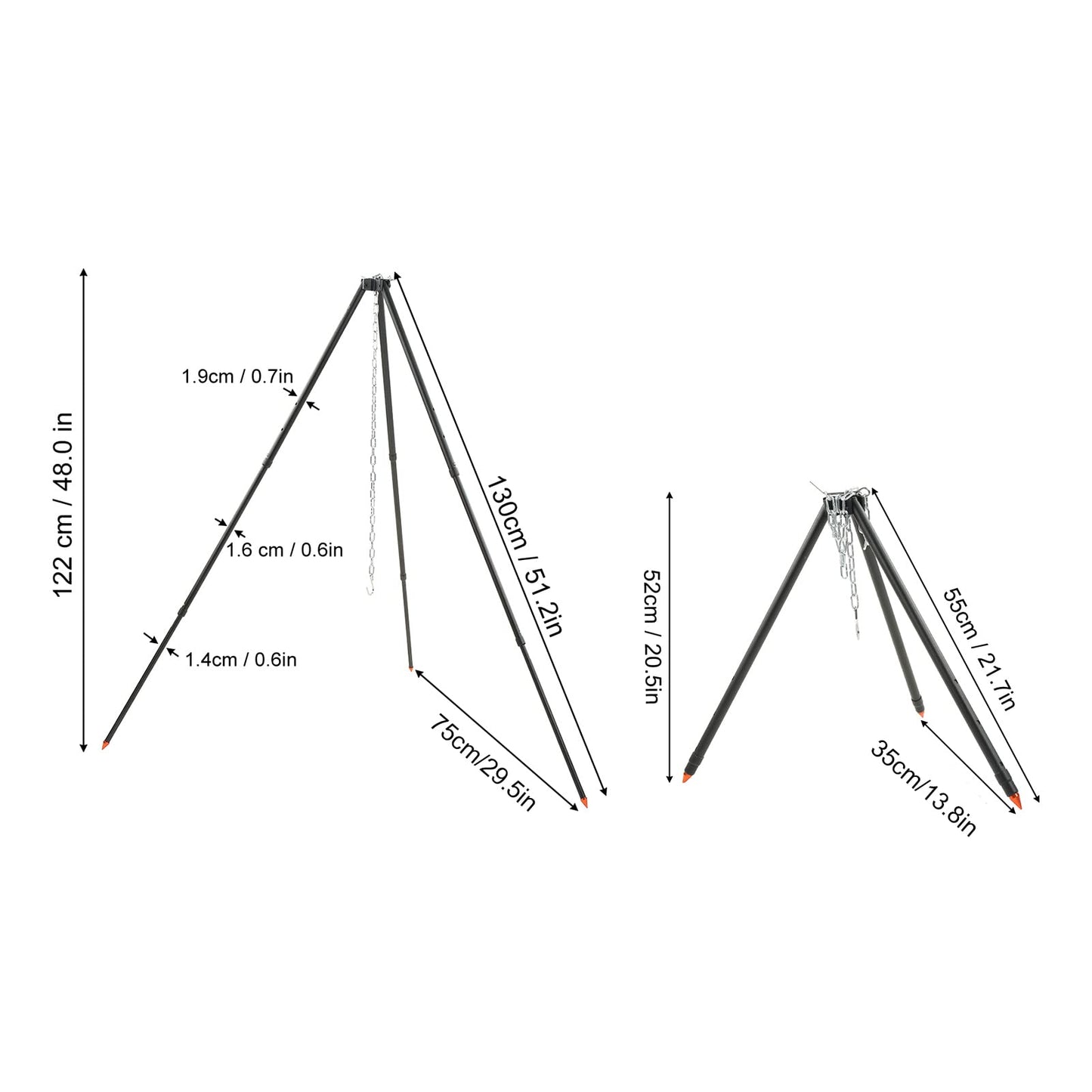 BORDSTRACT Camping Tripod, Heavy-Duty Steel Cooking Tripod, Plug in Design, Adjustable Camp Tripod, Campfire Cooking Equipment