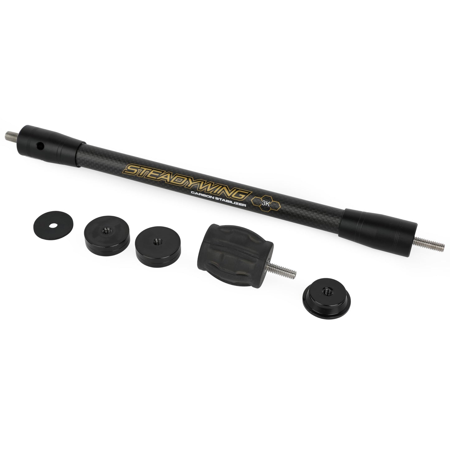 AMEYXGS Archery Bow Stabilizer for Compound Bow, 3K Carbon Fiber 6", 8", 10", 12" Rods, Damping System, Weights Kit, Single Side V-Bar Mount,Quick Disconnect (10″)