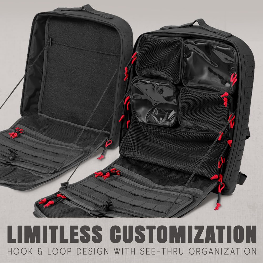 ACETAC PARAGON Assault Pack, Tactical Hook and Loop Laser Cut Nylon M9 Trauma Medical Supplies Deattachable Organizer Pouches and Removable Panel (Black)