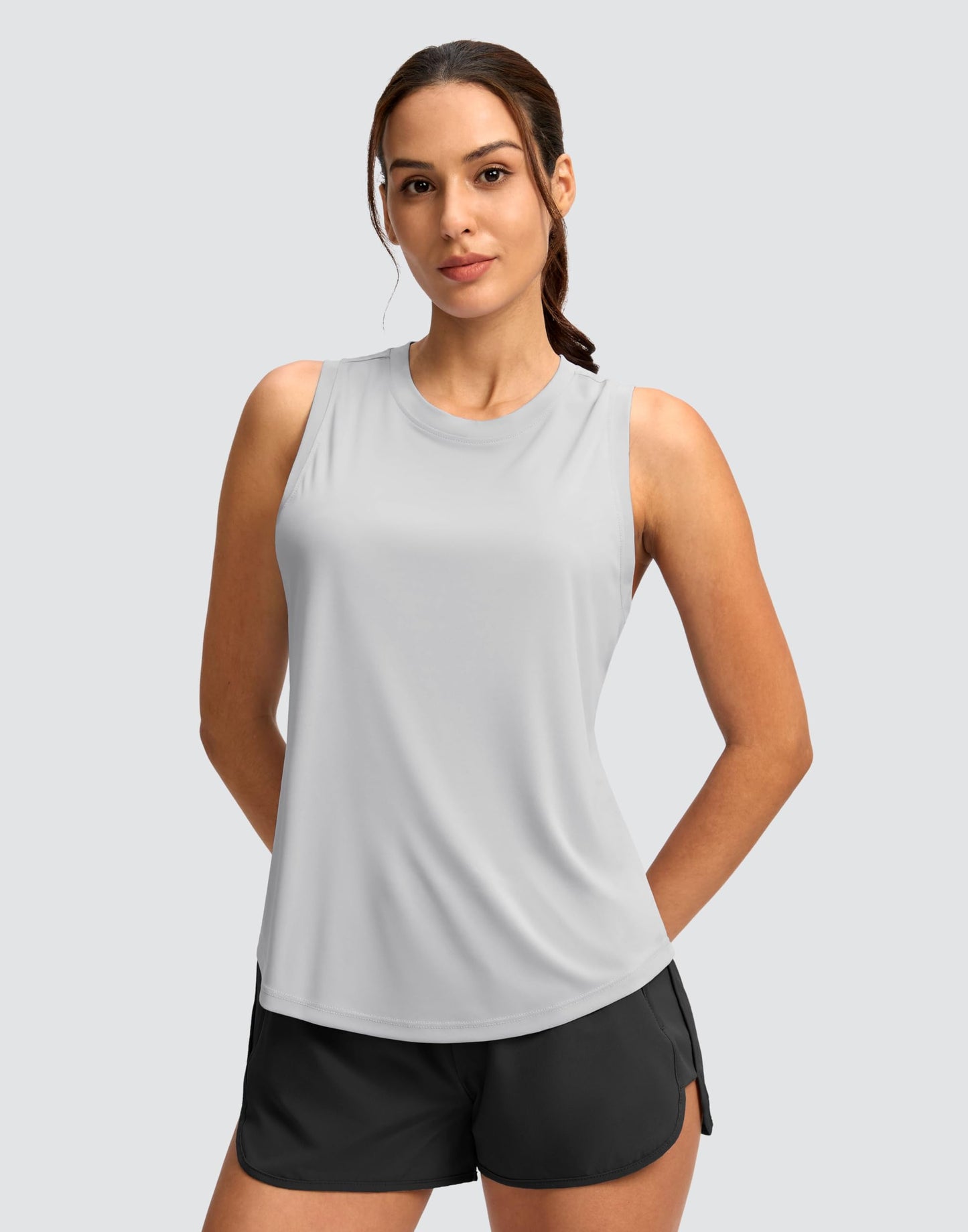 SANTINY Women's Sleeveless Workout Tops Lightweight Tennis Yoga Athletic Running Shirts Racerback Tank Tops for Women (Light Grey_XL)