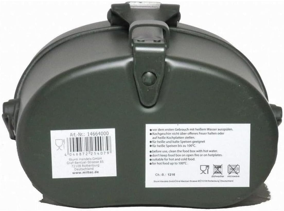 MIL-TEC German Style Gray Aluminum Mess Kit | Three-Part Portable Military Mess Tin with Clap Frame | Ideal for Camping, Hiking, Outdoor Cooking | Height: 6.5", Width: 4.25", Weight: ca. 16 oz.