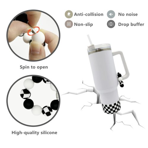 WAFOIRO Silicone Boot Tumbler Handle Decor Tumbler Cup Cover Water Bottle Accessories for 30oz&40oz Stanley Protective Bottom Sleeve（Checkered）