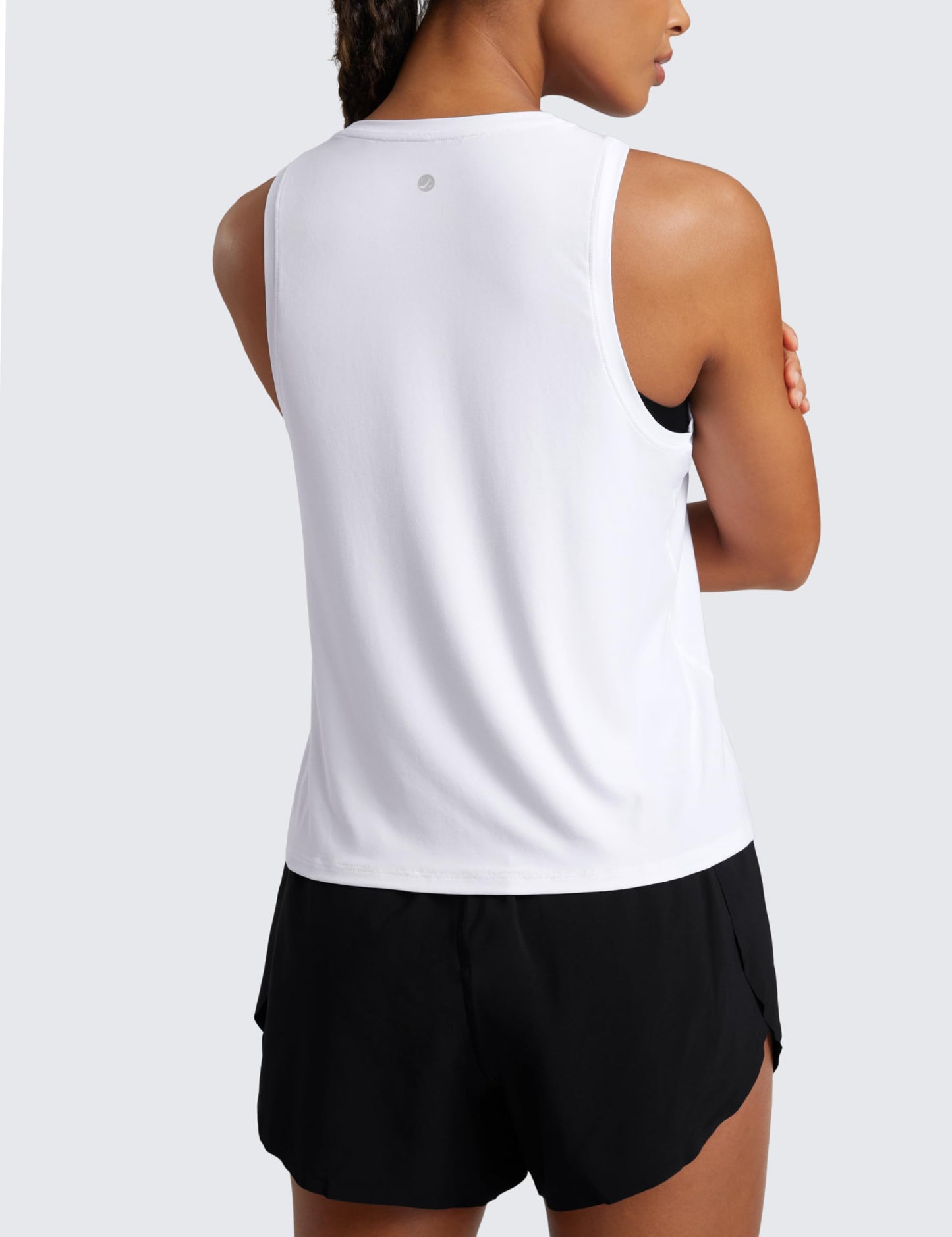CRZ YOGA Cloudweight Crew Neck Workout Tanks Lightweight Athletic Gym Tops for Women Soft Basic Running Sleeveless Shirts White Small