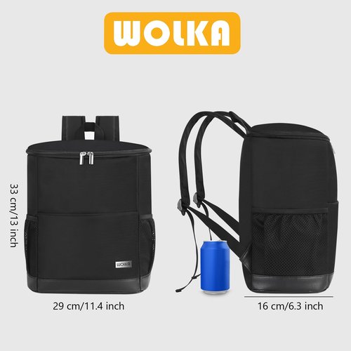 Wolka Insulated Cooler Backpack Small- Leak Proof Backpack Cooler 30 Cans, Waterproof Lightweight Cooler Bag for 12h Hot/Cold Retention - Portable Soft Cooler for Travel, Camping, Beach -Black