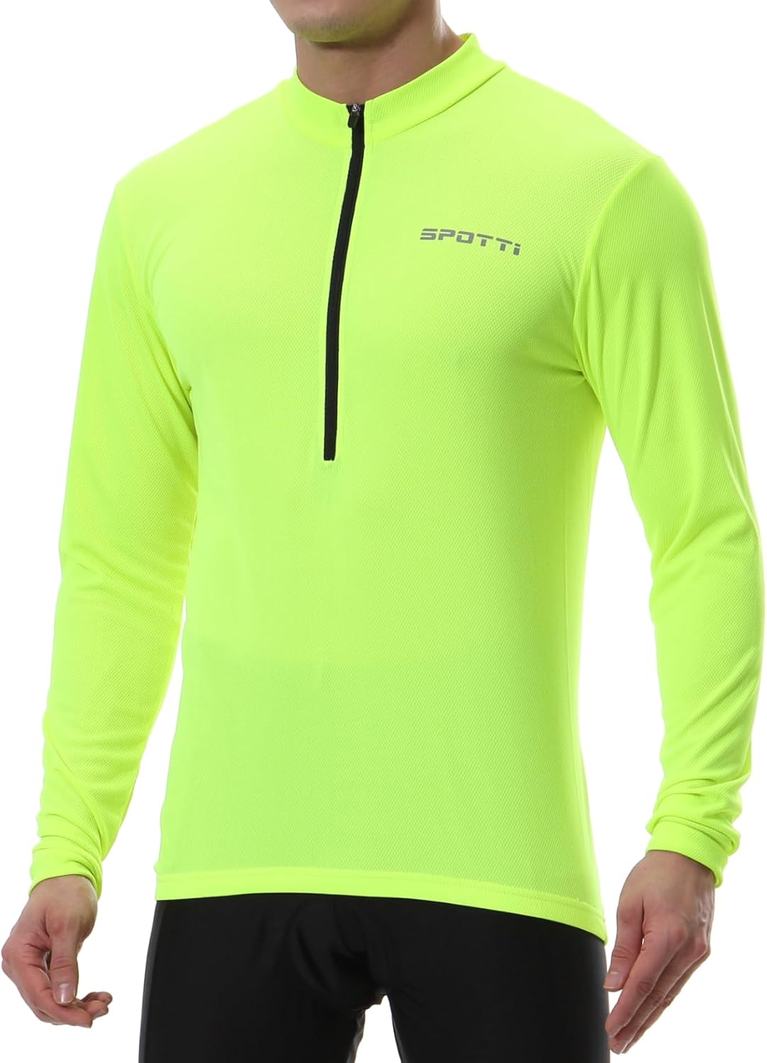 Spotti Men's Cycling Bike Jersey Long Sleeve with 3 Rear Pockets - Moisture Wicking, Breathable, Quick Dry Biking Shirt