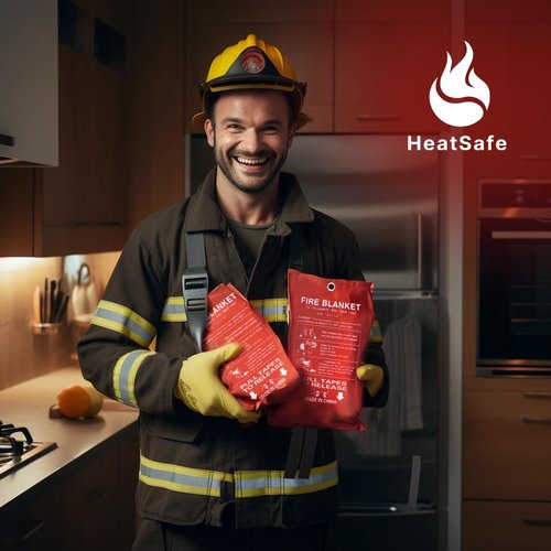 Emergency Fire Blanket 40" x 40" and Hooks - 2 Pack - Fire Suppression Blanket, Fiberglass - Flame Retardant for Kitchen, Home, and Office