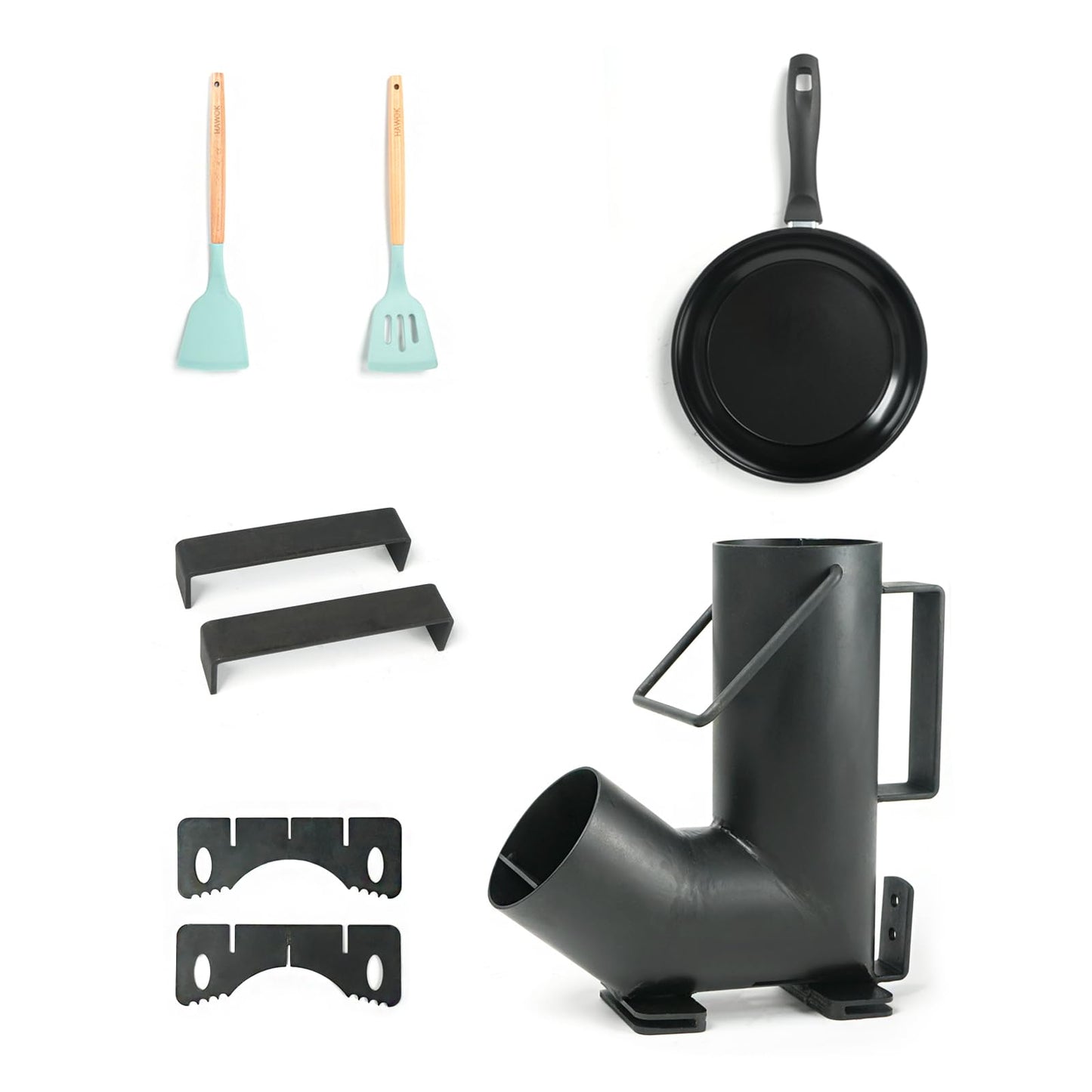 HAWOK Wood Burning Rocket Stove, Camping Rocket Stove for Outdoor Cooking with Skillet, Camp Cooking and Emergency Situations