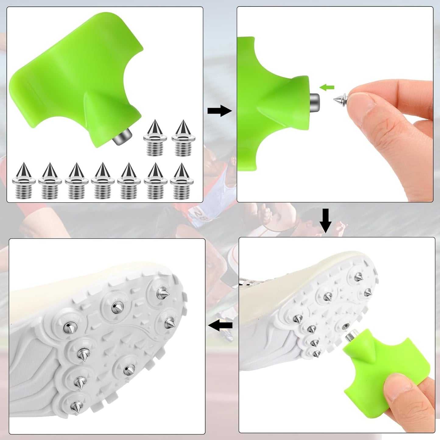 AUGSUN 120pcs Stainless Steel Track and Cross Country Spikes with Spike Wrench, Replacement Spikes for Sprint Sports Short Running Shoes