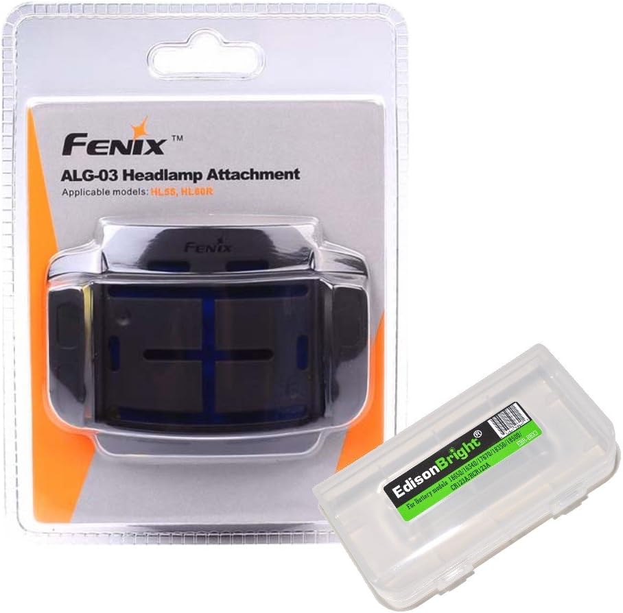 Fenix ALG-03 headlamp helmet mount with EdisonBright Battery Case for HL55 & HL60R
