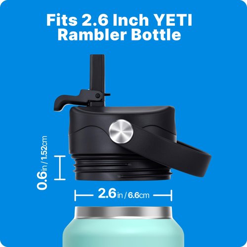 Bluwing Straw Lid for Yeti Rambler 18 26 36 64 oz and Jr. 12 oz Bottle, Replacement Lids with Straw and Flexible Handle for YETI Rambler Water Bottle, BPA Free(Black)