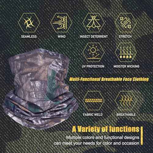 Camo Face Mask & Neck Gaiter - UV Sun Protection, Cooling for Men & Women - Hunting, Fishing, Cycling, Hiking